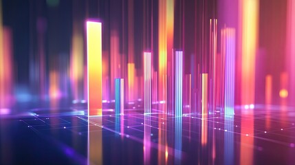 High-tech financial 3D bar graph with glowing effects and futuristic design