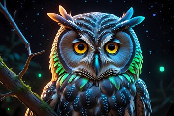 Neon Owl's Gaze