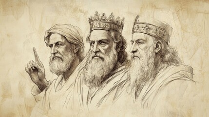 Biblical Illustration of Israel Demands a King: Elders Express Desire for King Like Other Nations, Reject Samuel’s Leadership, Beige Background, Faith, Leadership, Old Testament