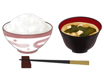 御飯と味噌汁　箸付き