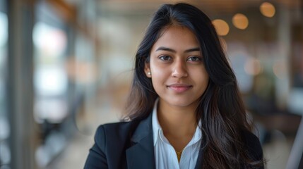 Obraz premium A Portrait Shot Of A Young Indian Businesswoman, Exuding Confidence And Professionalism In An Office Setting
