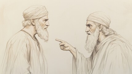 Fototapeta premium Biblical Illustration of Israel Demands a King: Lord Instructs Samuel to Appoint King for Israel, Acknowledging Request, Beige Background, Faith, Appointment, Old Testament