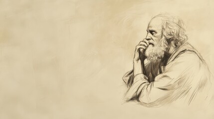 Biblical Illustration of The Lord Calls Samuel: The Lord Calling Samuel in the Night, with Samuel Waking Up and Looking Around, Confused, Beige Background, Faith, Calling, Old Testament