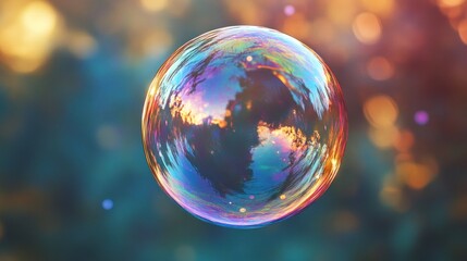 A Single Soap Bubble With A Colorful Iridescent Sheen