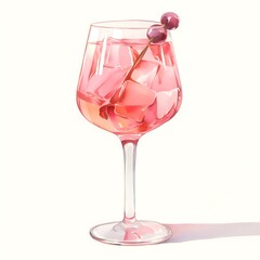 Cocktail watercolor painting, pink alcoholic beverage hand-painted illustration. Isolated on white background. Suitable for drink, menu, banner for advert