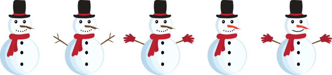snowman clipart or illsutration isolated on white background. set of snowman png.