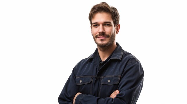 Auto mechanic in uniform, studio portrait.