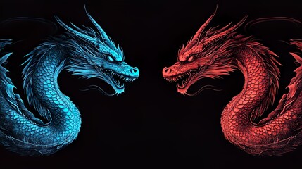 Fototapeta premium 青龍と赤龍の対決イラスト06