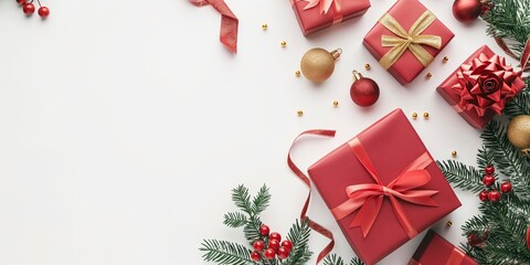 Christmas gift boxes with golden ribbons , ornament