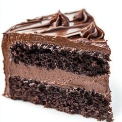 Close up of chocolate cake on an isolated white background
