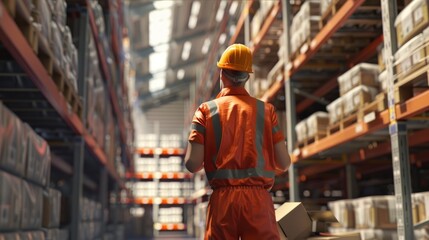 Fototapeta premium A Warehouse Worker Efficiently Manages Tasks In A Storage Facility