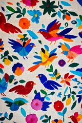 カラフルな花のメキシコ風マヤ刺繍の縦画像