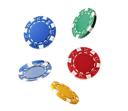 colorful casino chips isolated on white background, flying in the air. cut out - Powered by Adobe