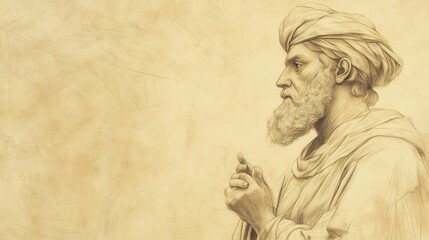 Biblical Illustration of The Lord Calls Samuel: Samuel Receiving the Lord's Message, with a Look of Awe and Solemnity, Beige Background, Faith, Revelation, Old Testament