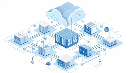 Obraz premium Hybrid Cloud Network: Private and Public Infrastructure for Company's Computing