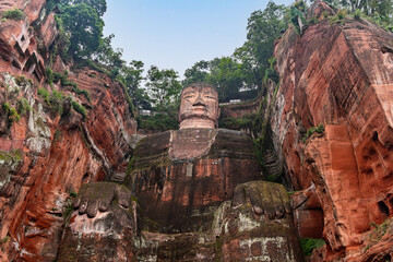 Leshan Giant Buddha in Sichuan, China, view from the river cruise