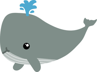 cute whale cartoon, sea animal