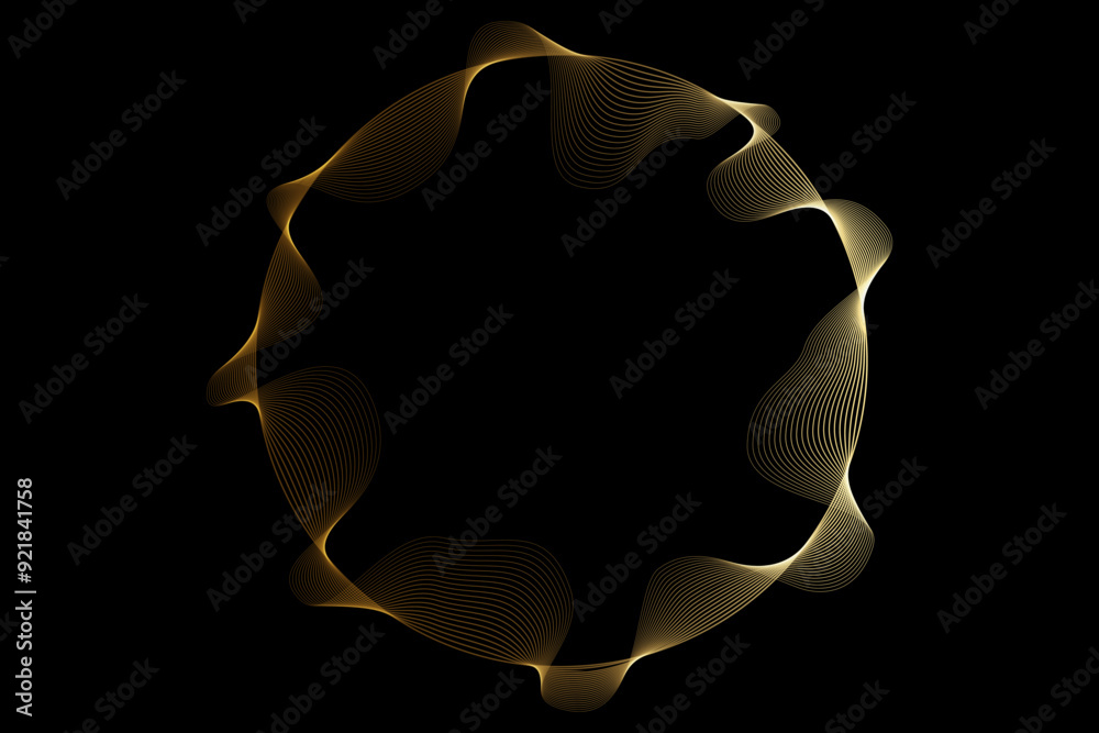 Aufkleber Abstract circle round frame by lines wavy flowing gold gradient isolated on black background. Vector in concept luxury, modern, technology, science, music.