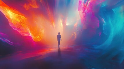 Engaging video sequence in a surreal void environment with vibrant graphics and innovative visual effects