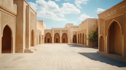 Obraz premium A Courtyard with Arched Openings in a Traditional Middle Eastern Building.