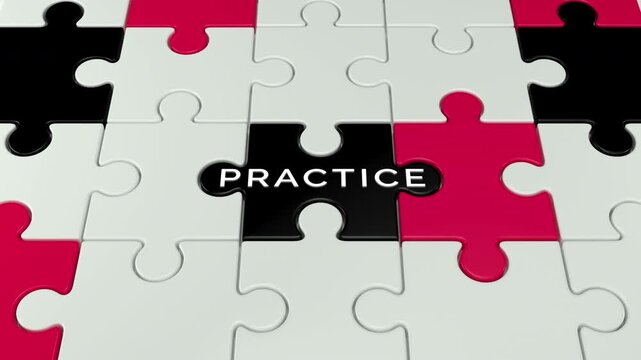 improve practice text on Puzzle jigsaw flipping rotation two words 3d Animation