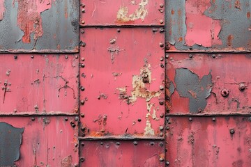 Rustic pink metal surface with peeling paint. Perfect for a grunge or industrial design project.