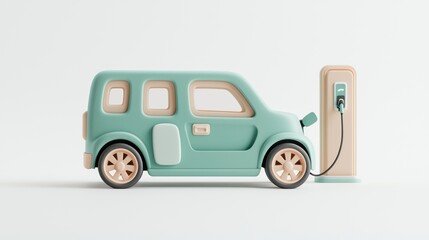 Futuristic 3D Electric Vehicle Icon at Cutting-Edge Charging Station on White Background with Copy Space for Tech Visuals, Generative Ai