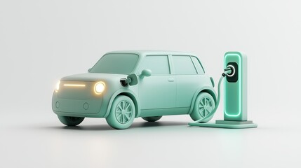 Futuristic 3D Electric Vehicle Charging Station Icon with Glowing Accents for Green Energy Innovation Visuals, Generative Ai