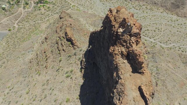 Touring the Ansite fortress from a bird's eye view on the island of Gran Canaria and on a sunny day.