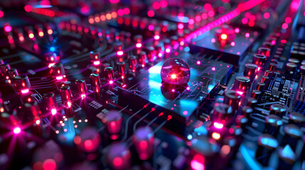 Obraz premium 3D Illustration of a Circuit Board with a Glass Sphere
