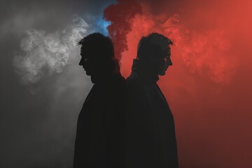Silhouette of two figures against a backdrop of rising smoke depicting the shared impact of smoking