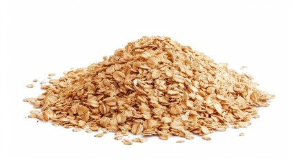 Instant Oatmeal Pile for Breakfast on White Background. Cereal and Fiber Dieting Concept