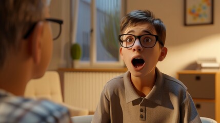 An Excited Boy Talks To A Psychologist, Expressing Emotions And Thoughts