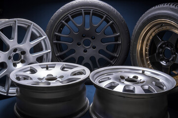 stylish sports black bronze gray silver car rims elongated welded blue light for tuning and drift...