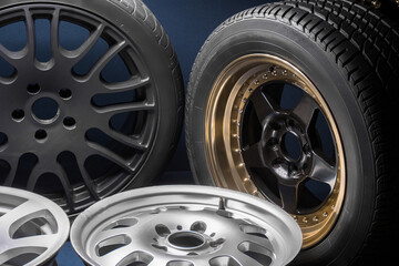 stylish sports black bronze gray silver car rims elongated welded blue light for tuning and drift...
