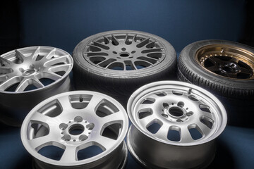stylish sports black bronze gray silver car rims elongated welded blue light for tuning and drift...