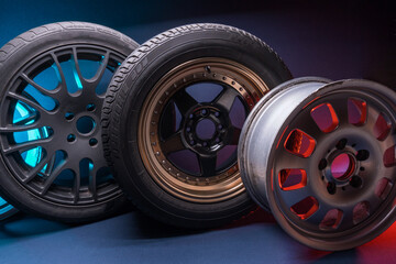 stylish sports black bronze gray silver car rims elongated welded blue light for tuning and drift...