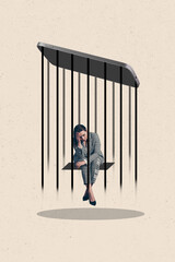 Creative drawing collage picture of stressed female device screen negative thoughts addiction...
