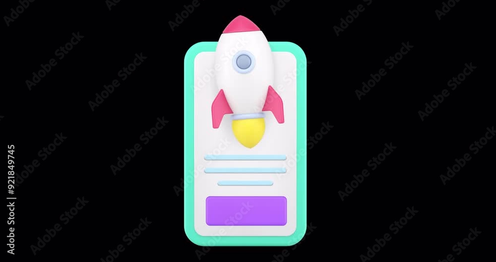 Poster speed internet connection smartphone application 3d icon animation loop with alpha channel. fast onl