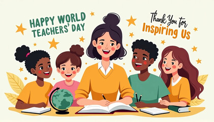 World Teachers Day Celebration: Diverse Educators Inspiring Students with Global Knowledge