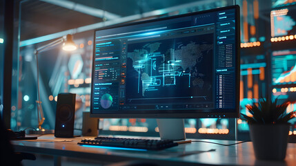 Obraz premium Cybersecurity Data Analysis on Modern Desktop Computer - Illustration