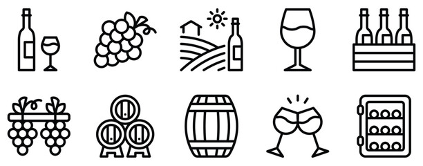 Winery Icon Set Elegant Line Style Collection for Wine Enthusiasts