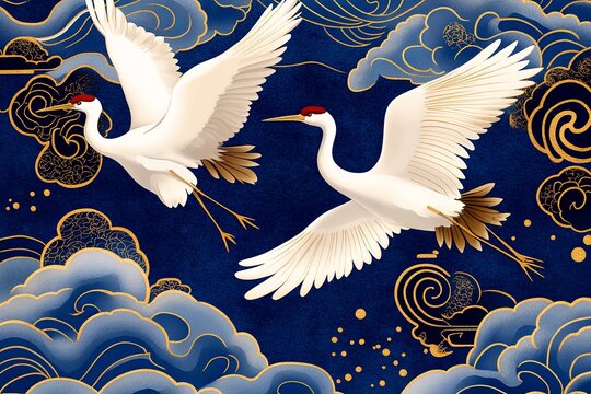 An elegant Japanese pattern featuring two cranes tsuru