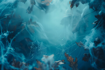 Dark background with fog and cobwebs