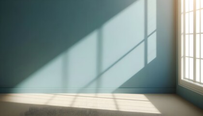 empty light cyan wall with shadows