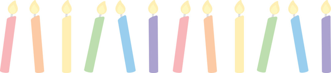 Cute pastel candle border illustration. Baby and kids party decoration.