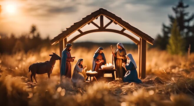 Nativity scene. Bethlehem. Nativity scene at Christmas.