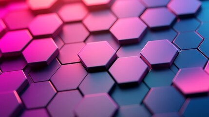 Vivid hexagon pattern with a gradient shift from deep ocean blue to neon pink, smooth and seamless color flow, crisp and sharp edges