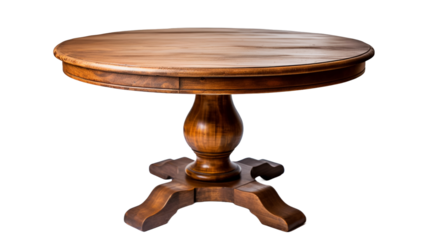 Old round wooden table on transparent background.
