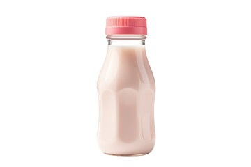 Delightful Retro-Style Milk Bottle With Pink Cap Displayed on a Bright Kitchen Table on White or PNG Transparent Background.